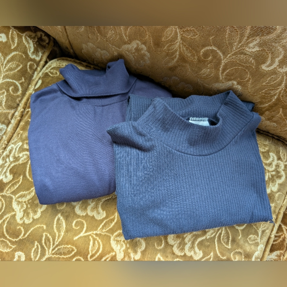 2 Navy Blue Turtleneck Tops Women's Size Large